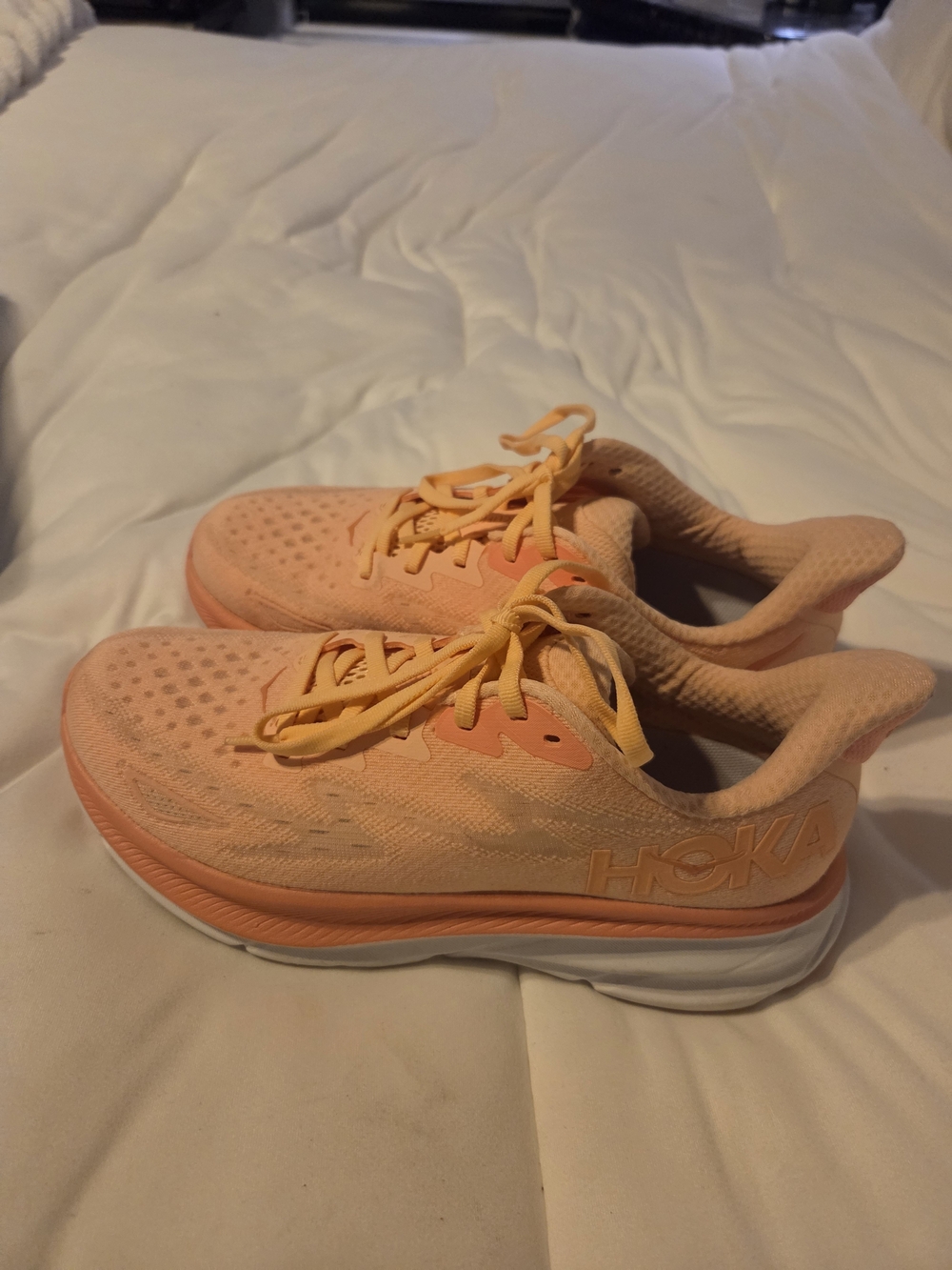 Hoka Women's Peach and Yellow Athletic Running Shoes
